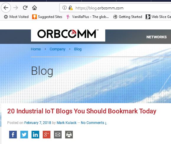 IoT Now listed in world’s Top 20 Industrial IoT blogs by ORBCOMM