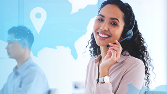 telecommunication worker answering a call on her headpiece